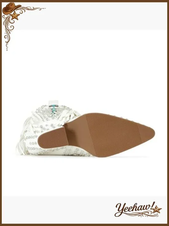 Western Cowgirl Boots with Rhinestones and Fringe, Pointed Toe, Knee-High - Picture 6 of 7